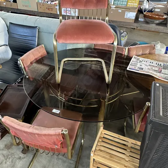 Glass top table and 6 chairs (as is)