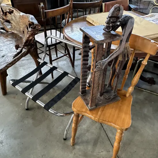 Suitcase stand, chair, CD stand