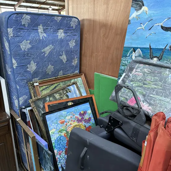 Large lot of art plus single bed