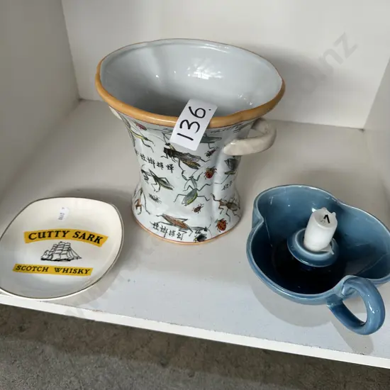 Vase, candle and Cutty sark dish