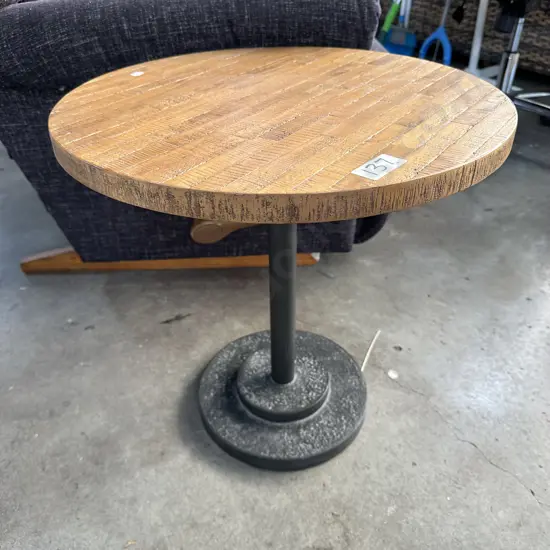 Wooden side table metal base