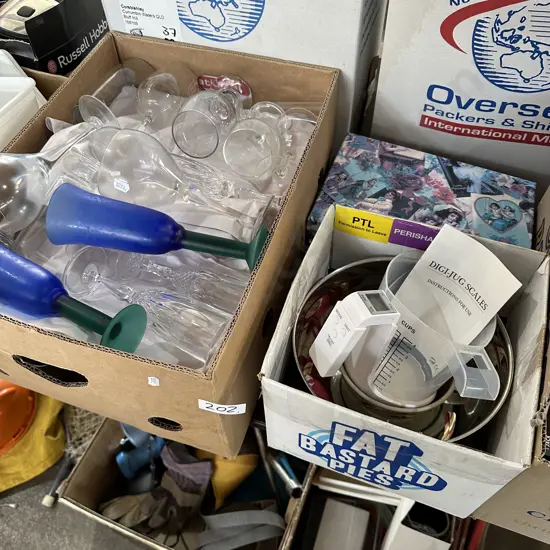 2 box glassware and kitchenware