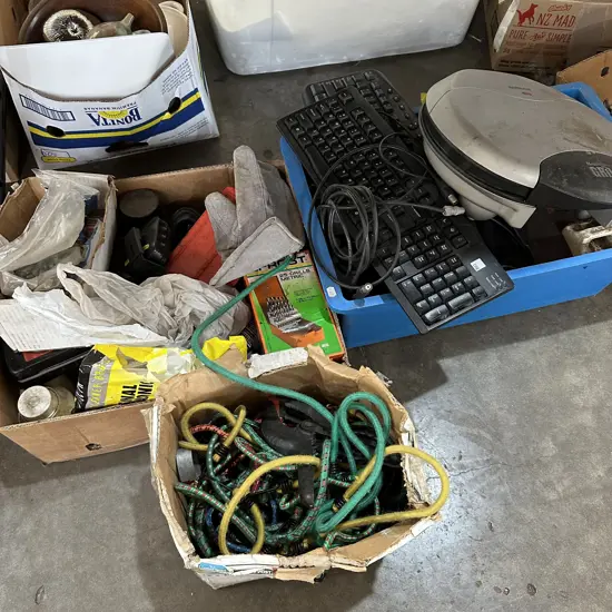 Bin and 2 boxes hardware and tools