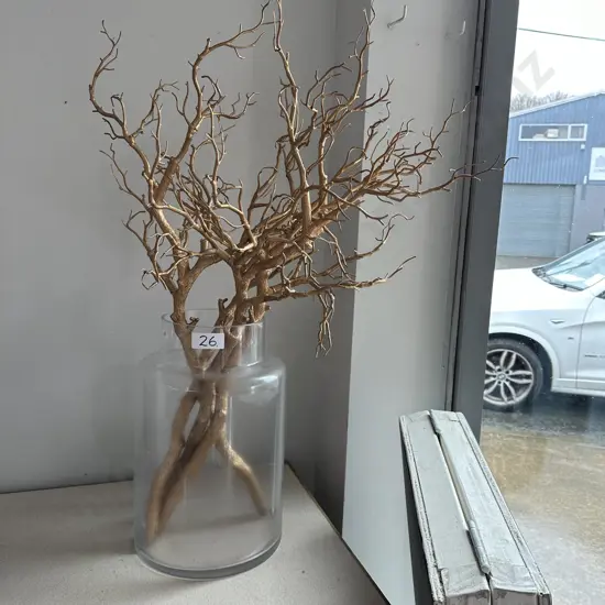 Large glass vase and contents