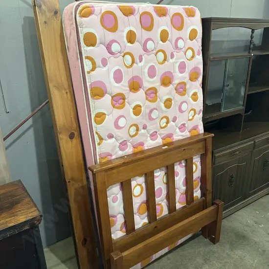 King single slat bed (plus extra single mattress)