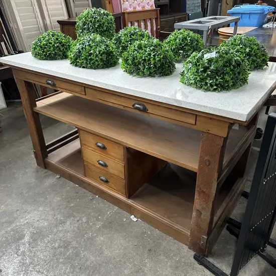 Kitchen Island Granite top, solid wooden base