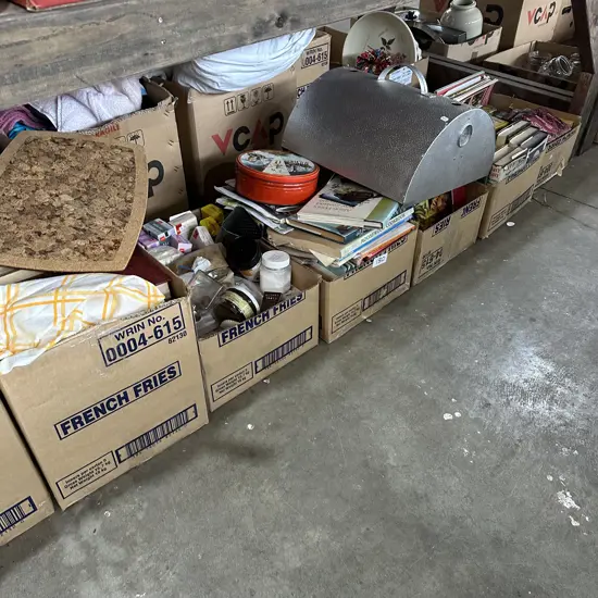 7 boxes inc books, pizza cover, spices