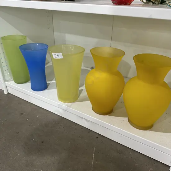 5 large glass vases