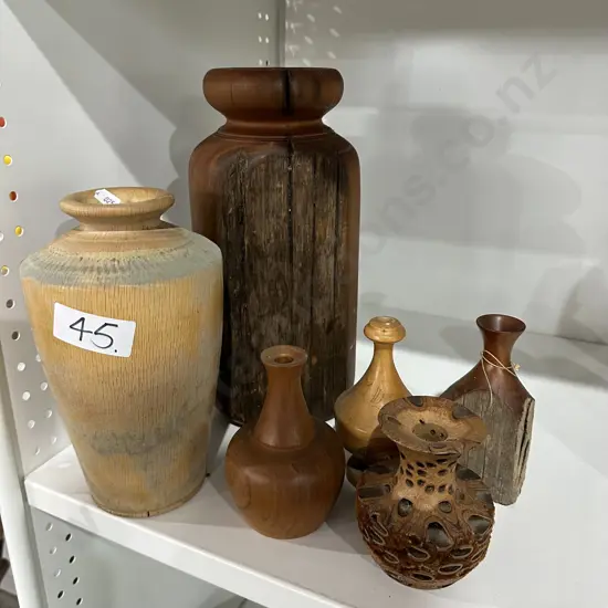 6 Wooden turned vases