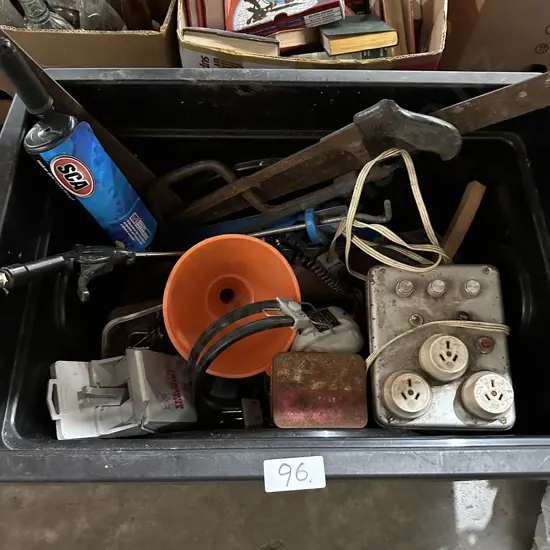 Bin of hardware and tools