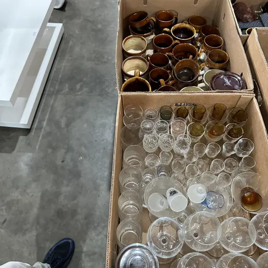 2 box pottery and glassware