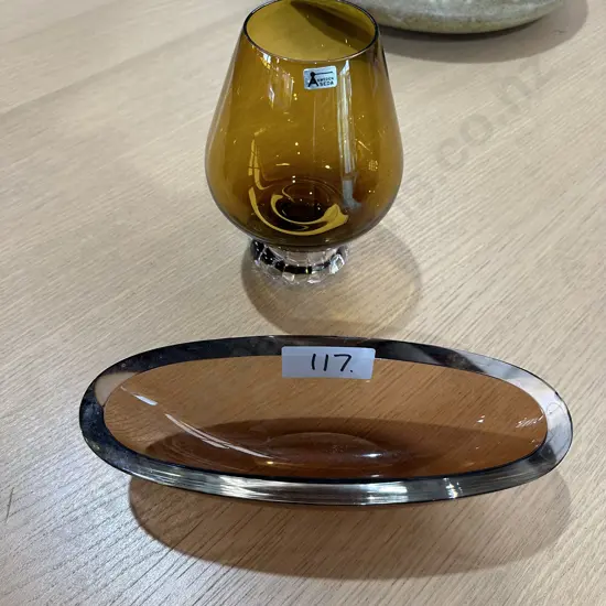 Signed Art glass dish plus Seda vase