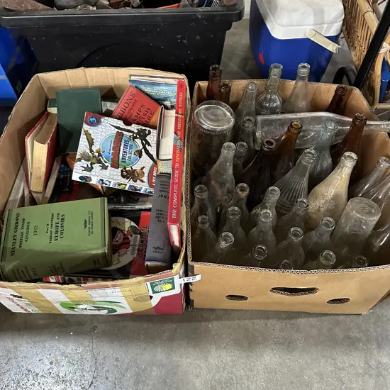 2 box books and bottles