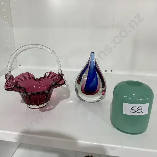 2 x art glass & Ruby glass basket