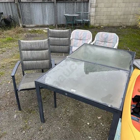 Outdoor table & 2 chairs plus 2 deck chairs