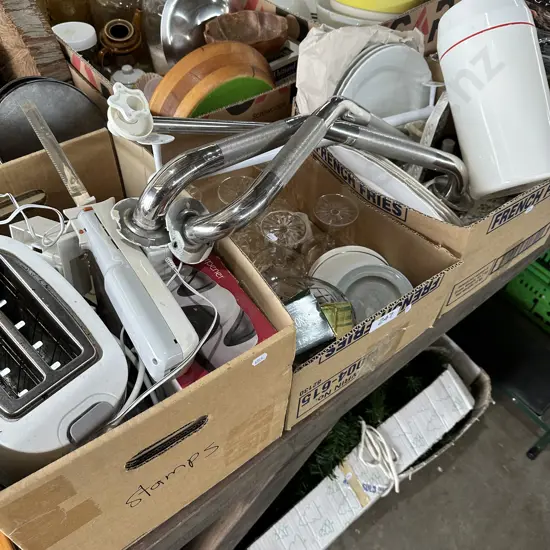 3 box, dinnerware, hand rails etc