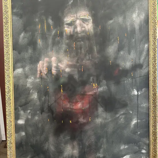 Wellesley Binding painting 900x1300. Leonardo DaVinci depicted releasing birds