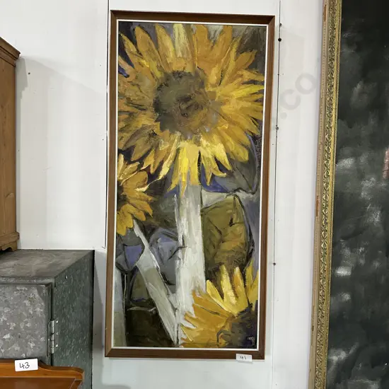 Phyllis Simmonds "Sun Flowers" Oil on board 1969 (440x1000)