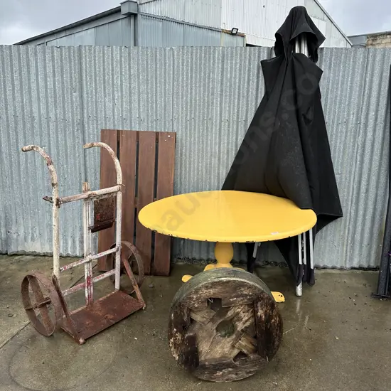 Table, umbralla, barrow, ramp