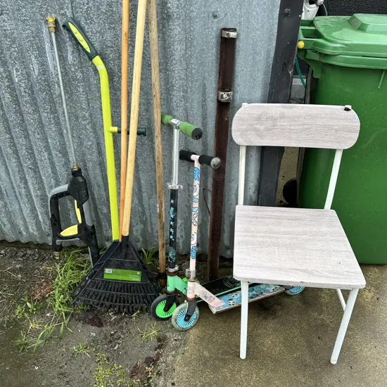 Garden tools, chairs, scooter etc