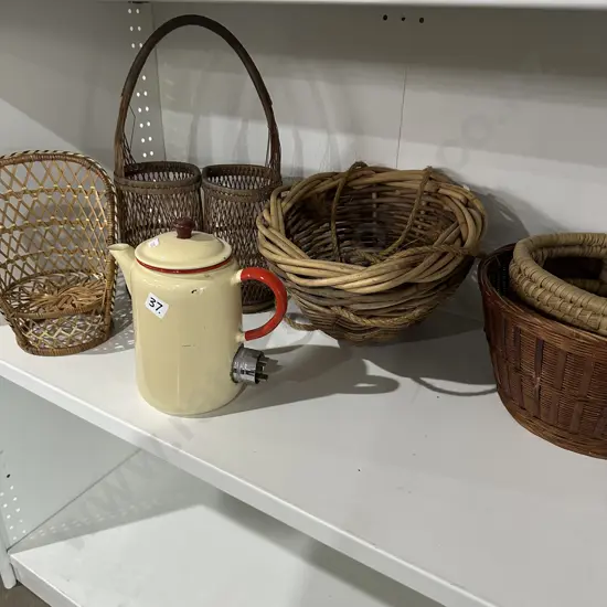 Enamel jug and caneware