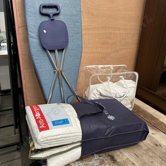 Bedding, iron board etc