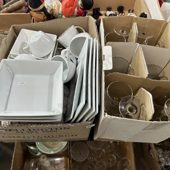 2 box dinnerware and wineglasses