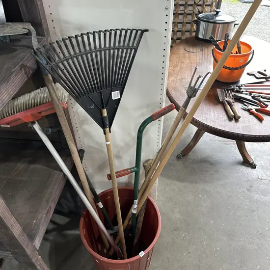 Bin of garden tools