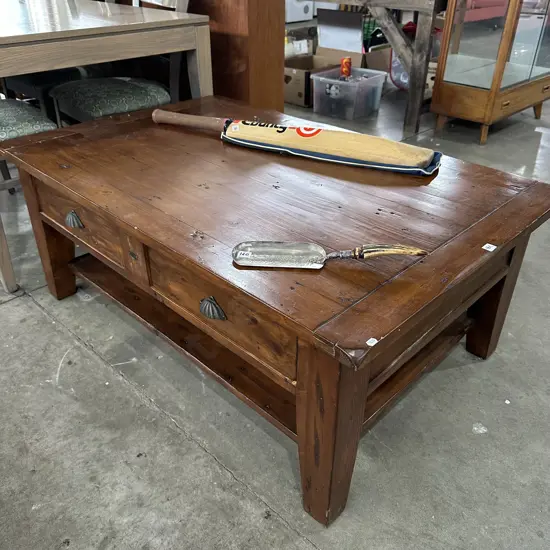 Pine double draw coffee table