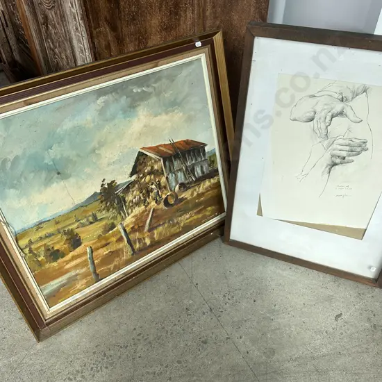 Oil painting by Lance O'Gorman "A touch of the old style" plus study of a right hand