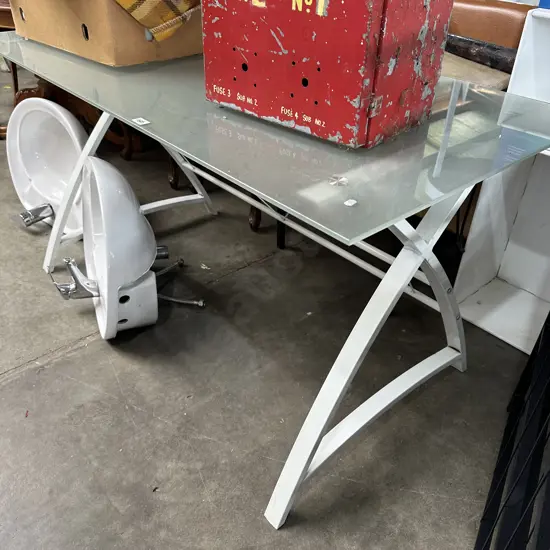 Glass top desk plus wooden kids desk