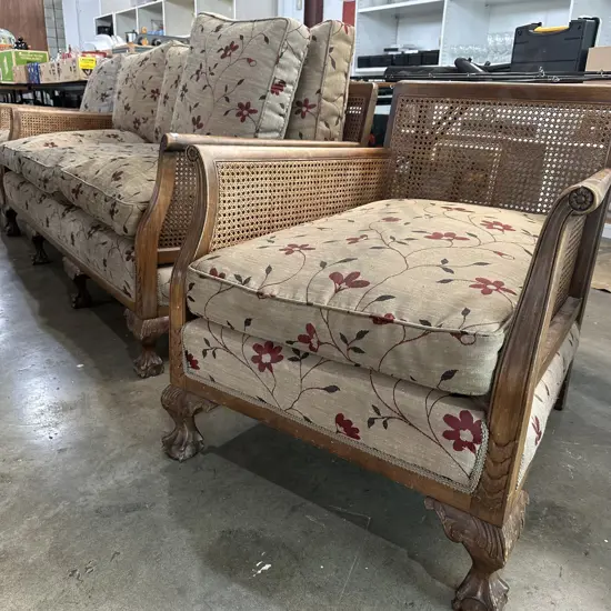 3pc rattan & solid wood suite, claw and ball feet