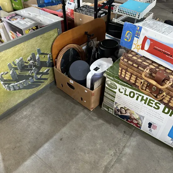 Picture, TV tray, electricals, cloths drier, picnic, pump etc