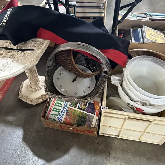 Bay lot, baskets, wetsuit, kitcheware, side table etc