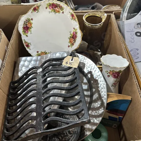 Water jugs and metal recipes stand