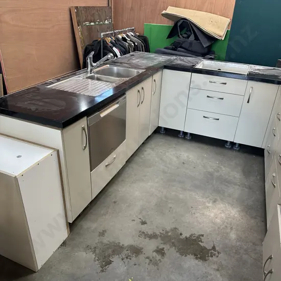 Kitchen with oven and dish drawer, stone/custom wood bench top