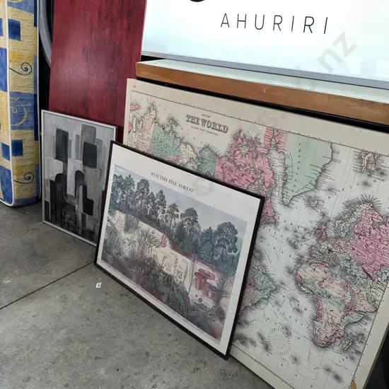 World map, paintings and print