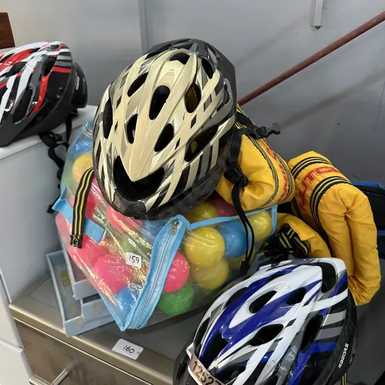 Helmets, balls, flippers etc
