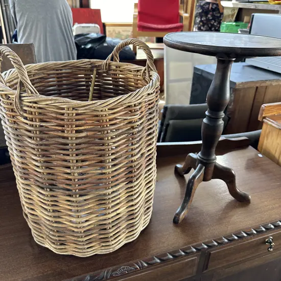 Wine table, cane basket