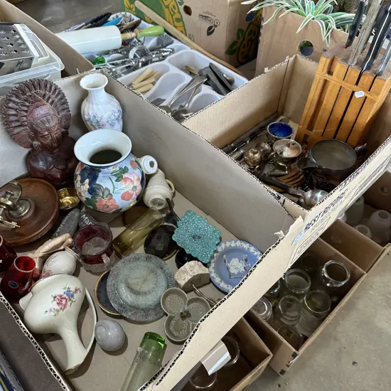 2 boxes, silverware, collectables etc