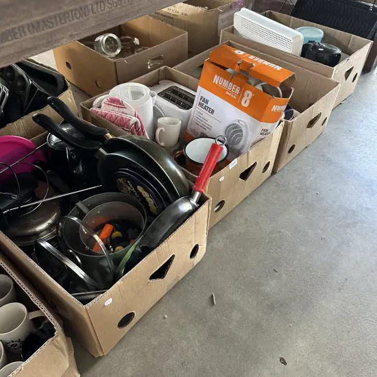 5 box lots assorted kitchenware, cuttlery, dinnerware