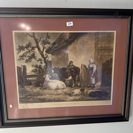 Early engaving "The milk maid and cow herd"