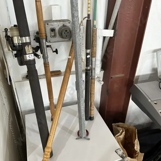 Gaff, holder, rods and reels, net