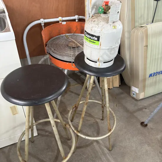 Gas bottle (heavy) plus BBQ, stools, bed frame