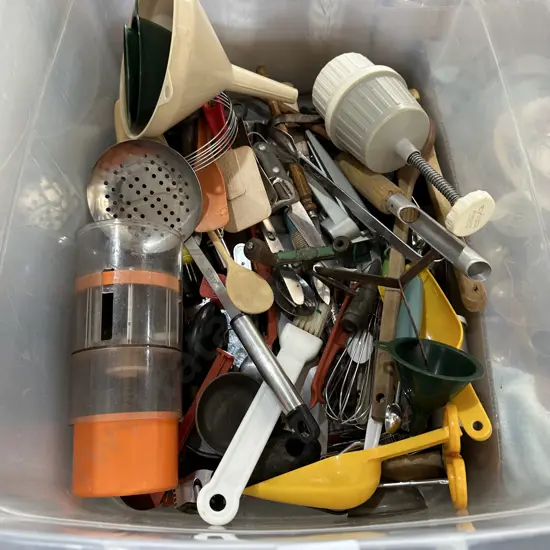 bin utensils and bag tupperware
