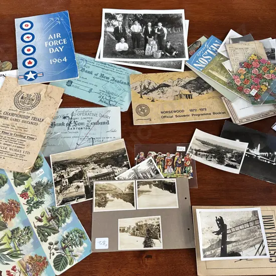 Old bank cheques, photos etc