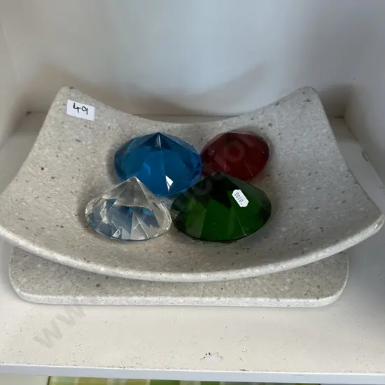 Artglass weights plus stoneware