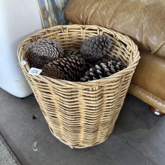 Wicker basket  34cm and Pine cones