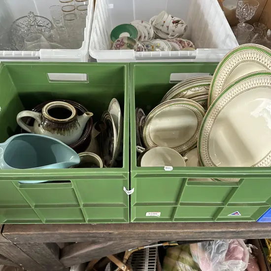 2 green bins and contents