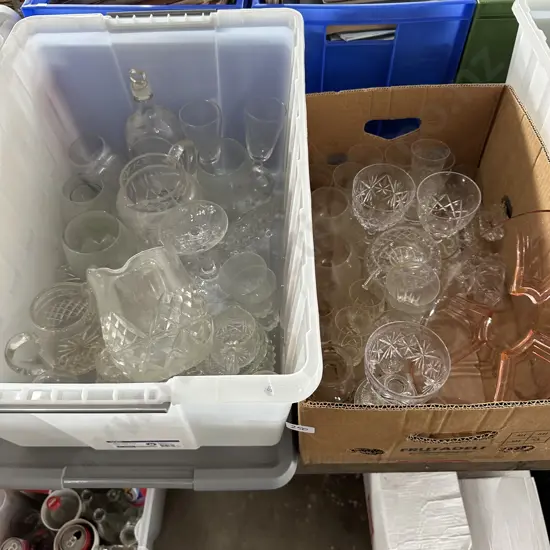 Bin and box of crystal and glass